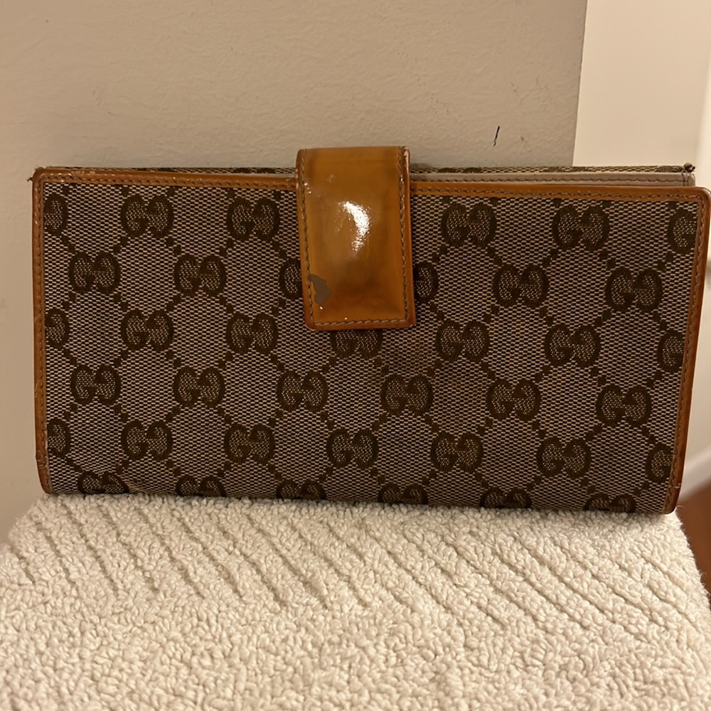 Gucci GG Brown Cream Hawaii Exclusive 112715 Long Bi-fold Wallet Leather Trim - Picture 3 of 17